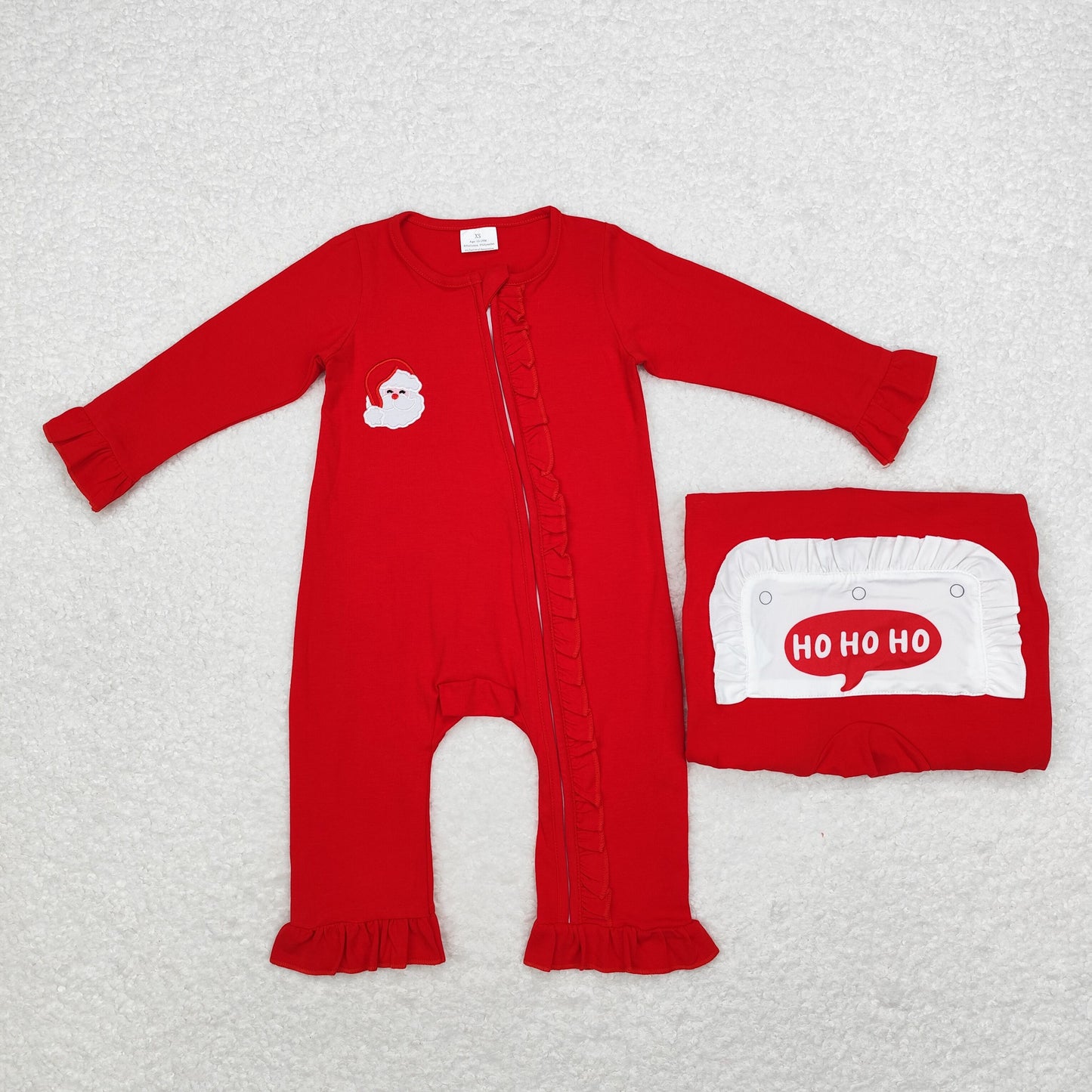 LR1668 hoho Embroidery Santa Lace Red zipper long sleeve onesie High quality wholesale