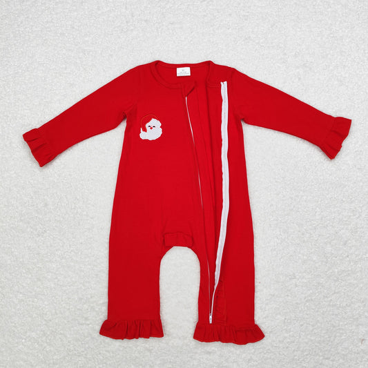 LR1668 hoho Embroidery Santa Lace Red zipper long sleeve onesie High quality wholesale
