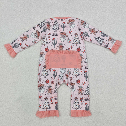 LR1675 Cowgirl Hat Tree Pink Ruffle Long-Sleeved Girls Romper RTS 202509