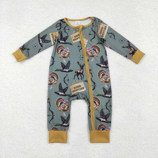 LR1680 Deer Duck Turkey Hunting Clothes Modal  Green Zippy Long-Sleeved boys romper RTS US Free Shipping Over $100