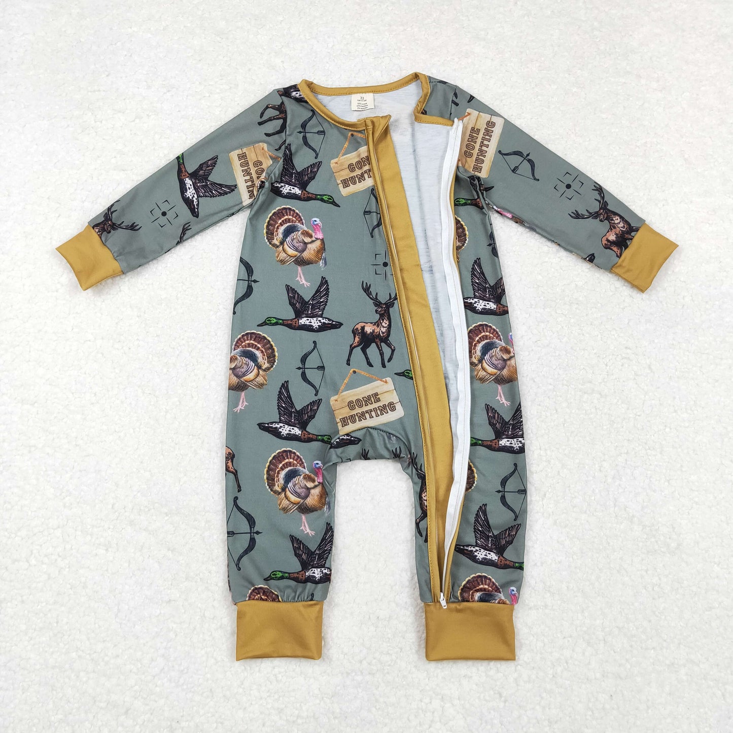LR1680 Deer Duck Turkey Hunting Clothes Modal  Green Zippy Long-Sleeved boys romper RTS US Free Shipping Over $100