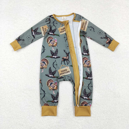 LR1680 Deer Duck Turkey Hunting Clothes Modal  Green Zippy Long-Sleeved boys romper RTS US Free Shipping Over $100