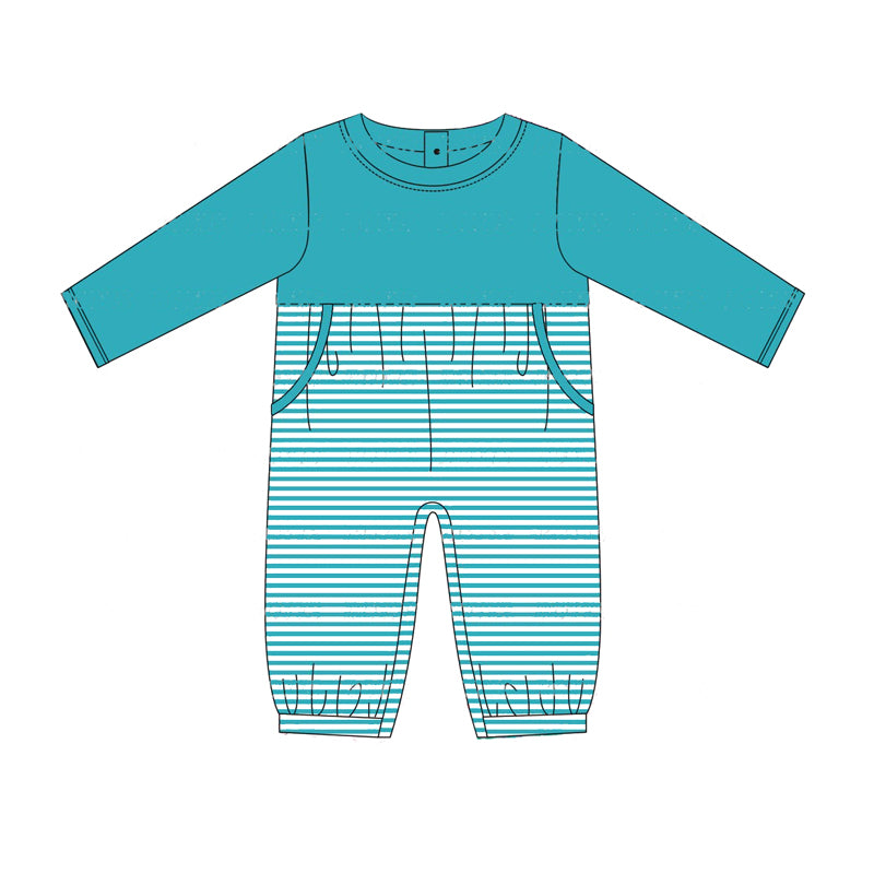 Preorder LR1686 Solid striped blue long-sleeved onesie