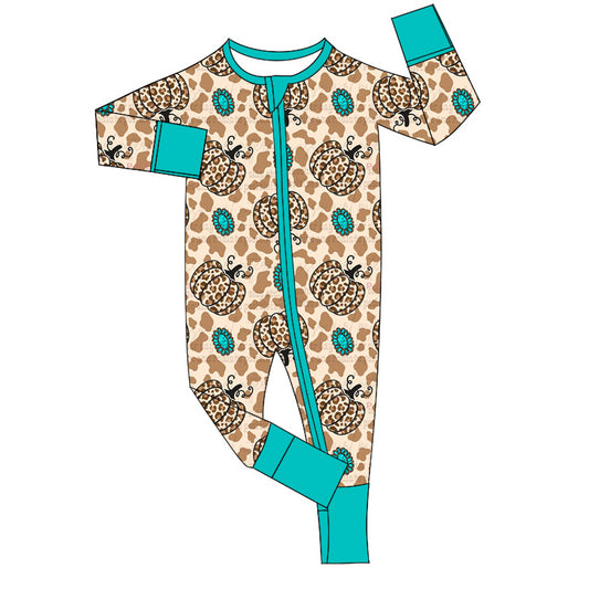 Preorder LR1688 Leopard print cow print pumpkin jewel brown zip-up long-sleeved onesie