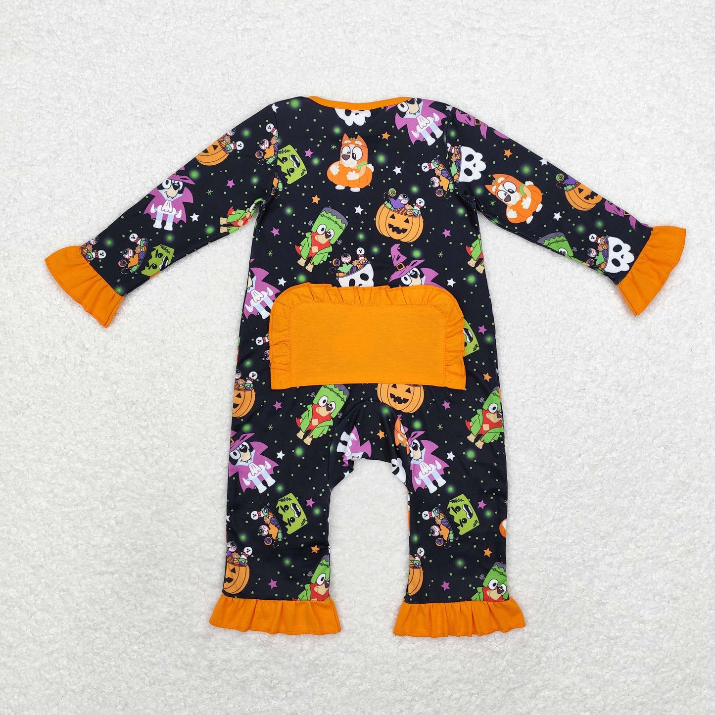 LR1694 bluey Halloween Pumpkin Star Lace black orange zip-up long sleeve onesie