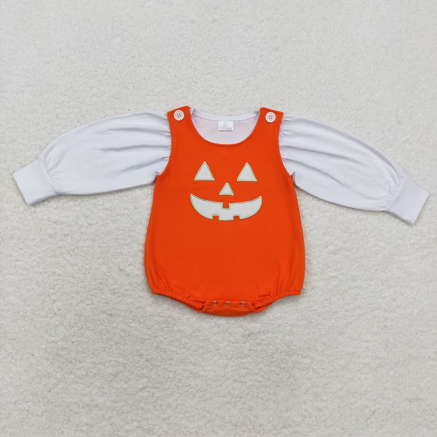 LR1702 White long-sleeved Halloween smiley orange vest jumpsuit