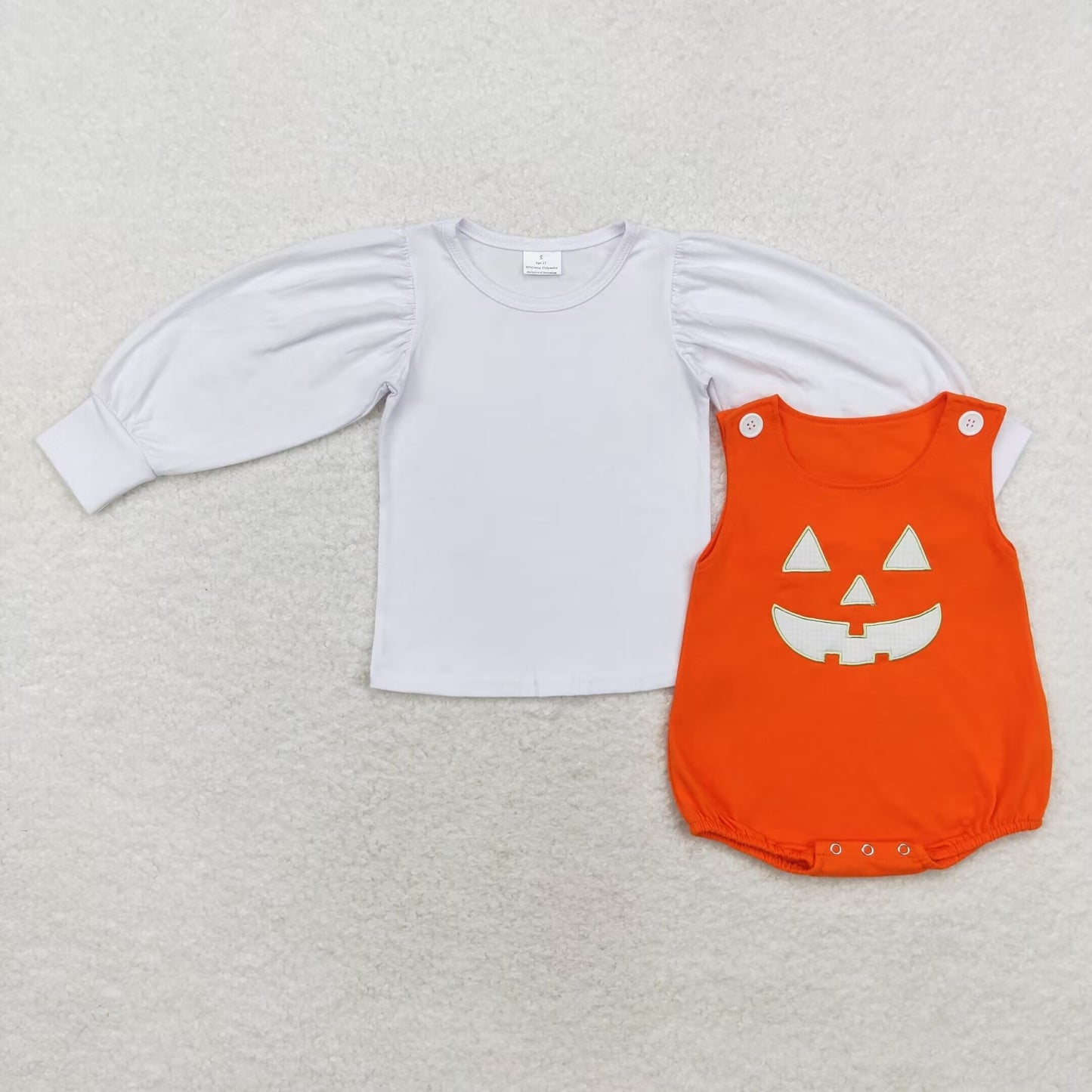 LR1702 White long-sleeved Halloween smiley orange vest jumpsuit