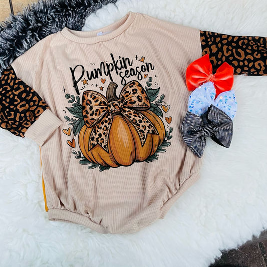 Preorder LR1723 pumpkin leopard print bow pumpkin long sleeve onesie