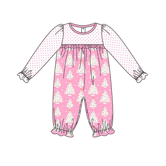 Preorder LR1727 Christmas tree polka dot pink long-sleeved onesie