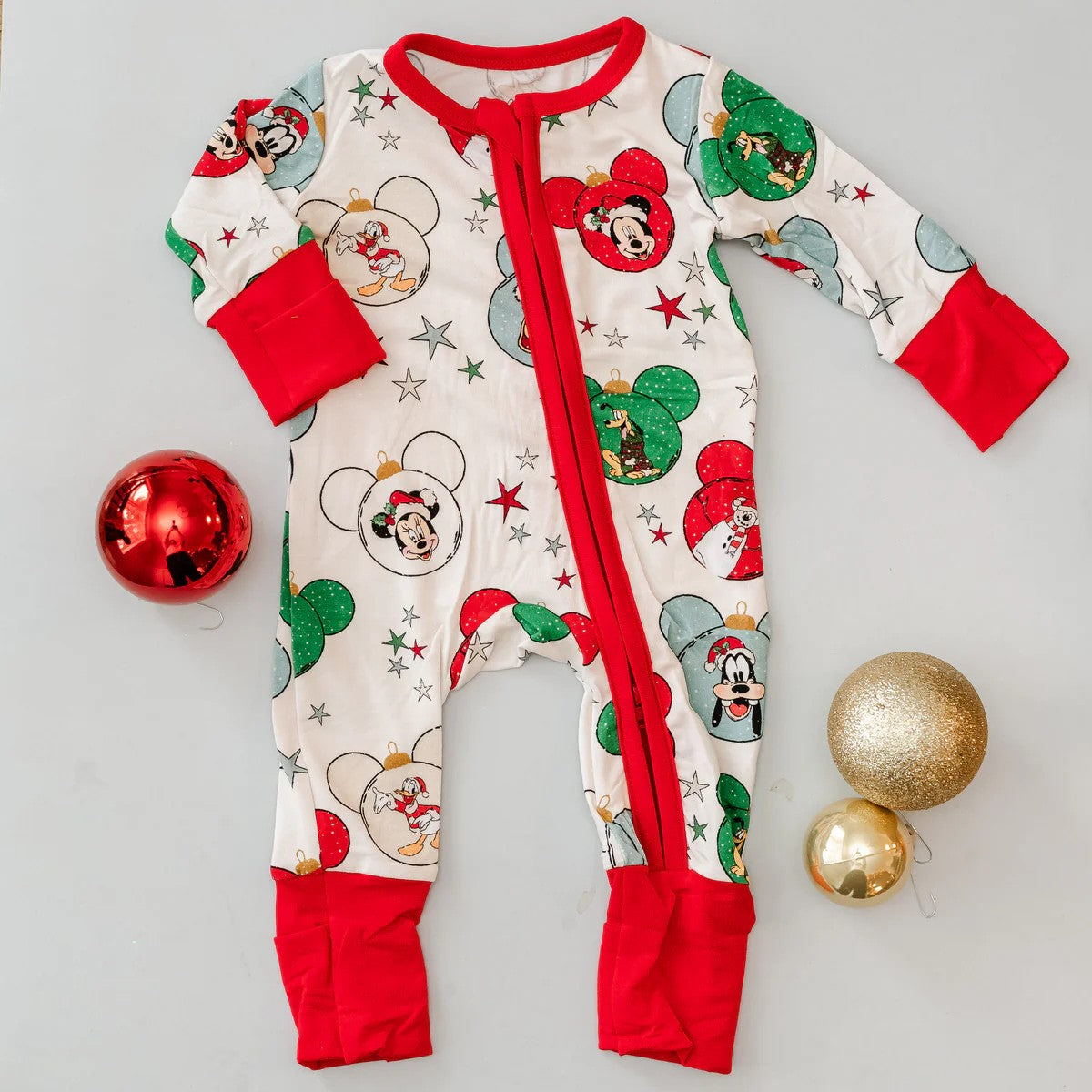 Preorder LR1729 Christmas Mickey Stars beige zip-up long-sleeved onesie