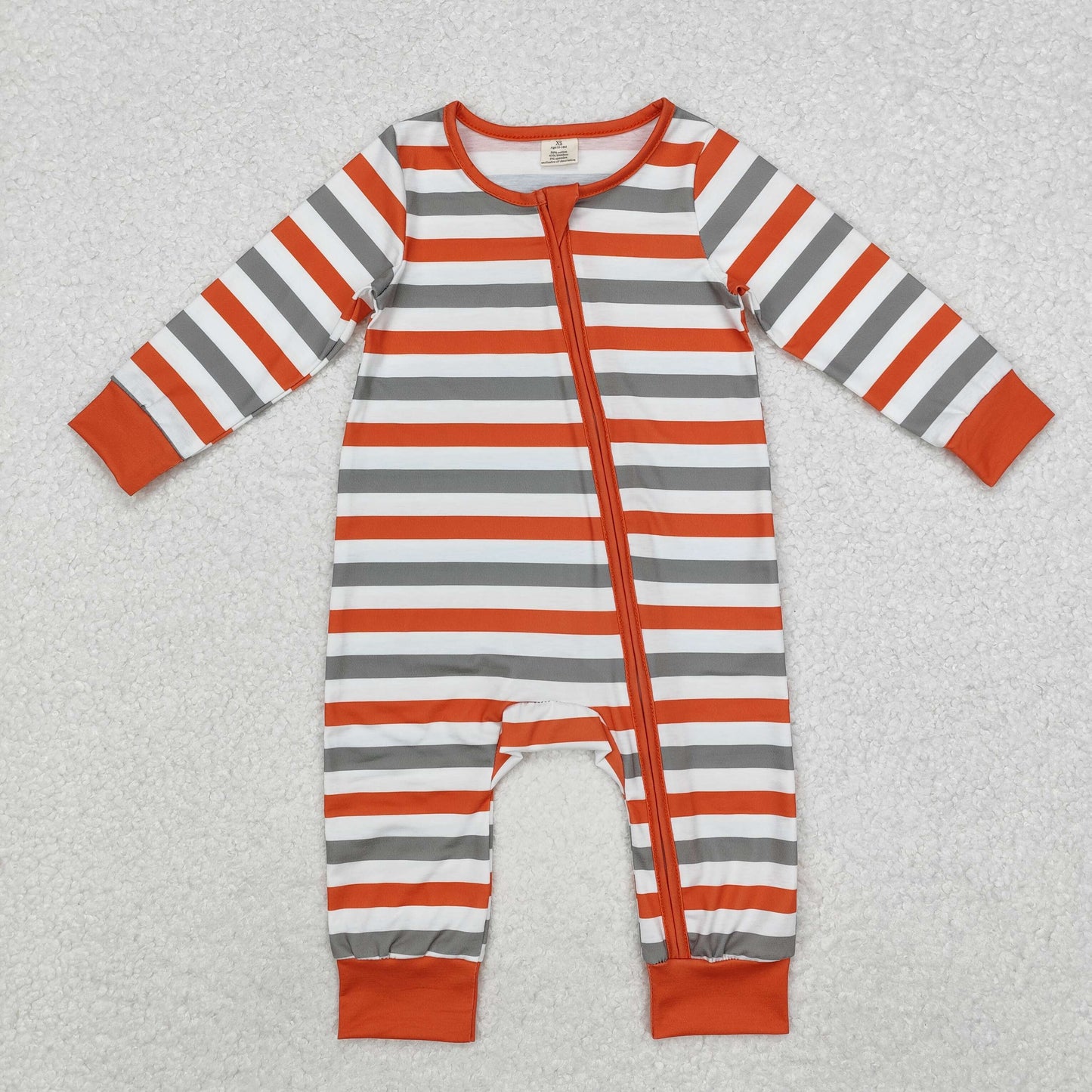 LR1732 Bamboo Pajamas Orange Stripe Zip Long Sleeve Boys Romper RTS 20241129