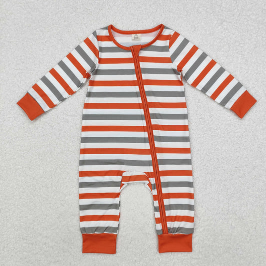 LR1732 Bamboo Pajamas Orange Stripe Zip Long Sleeve Boys Romper RTS 20241129