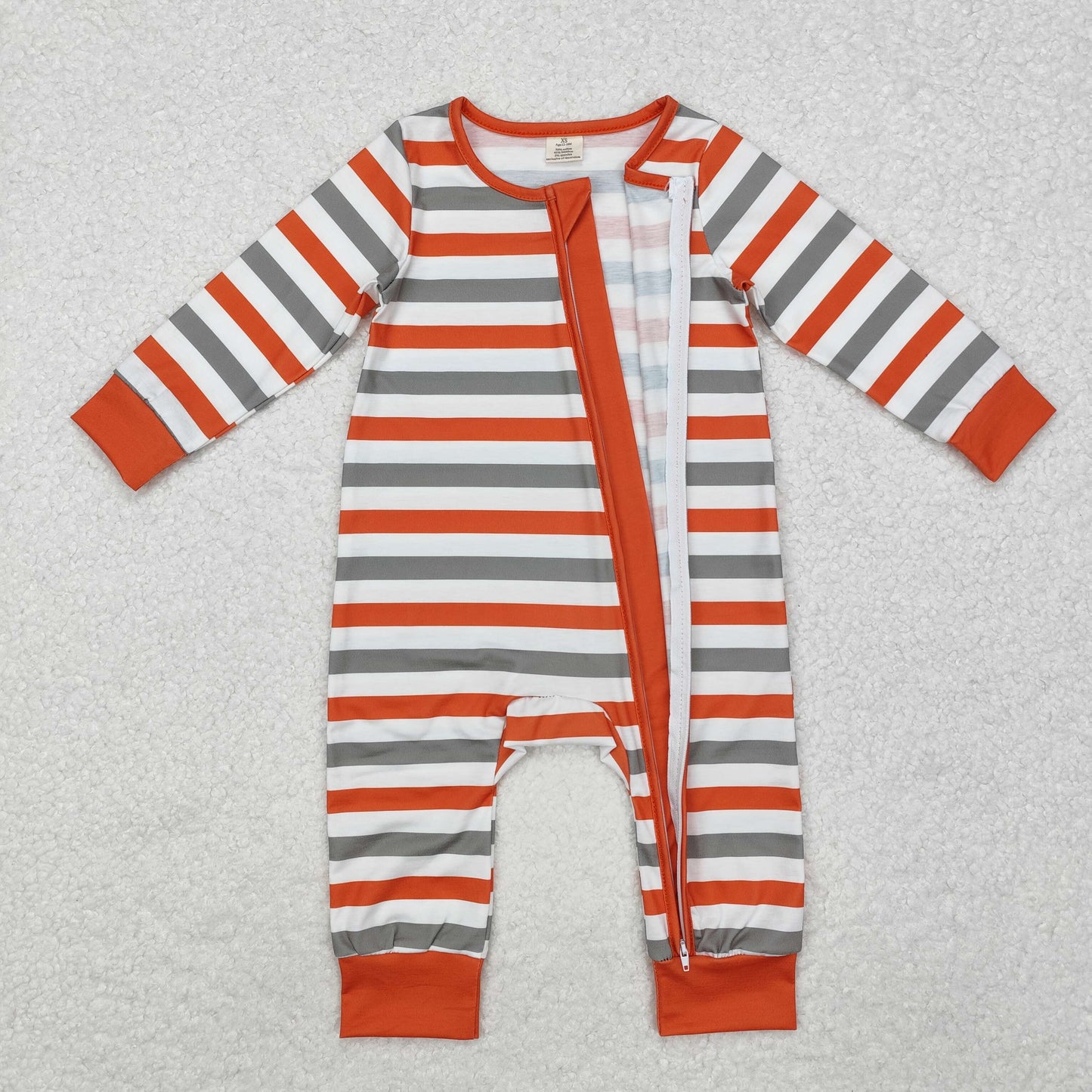 LR1732 Bamboo Pajamas Orange Stripe Zip Long Sleeve Boys Romper RTS 20241129