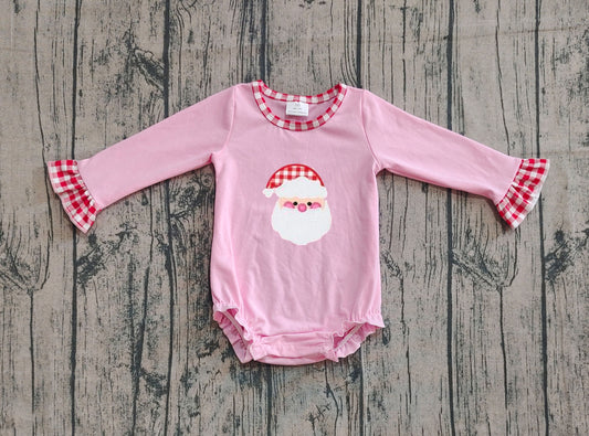 Preorder  LR1733 Embroidered Red Plaid Ruffle Long Sleeves Christmas Girls Bubble Romper 202508