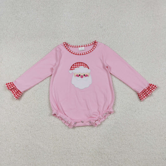LR1733 Embroidered Red Plaid Ruffle Long Sleeves Christmas Girls Bubble Romper 202509