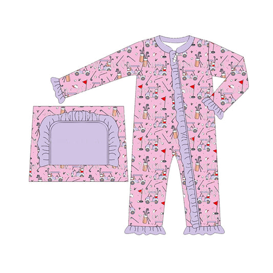 Preorder LR1754 Golf tour car lace pink purple zipper long sleeve onesie