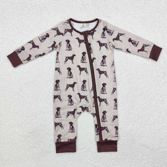 LR1759 Bamboo Pajamas Puppy Brown Zipper Long-Sleeved Boys Romper RTS 202509