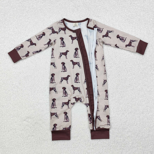 LR1759 Bamboo Pajamas Puppy Brown Zipper Long-Sleeved Boys Romper RTS 202509