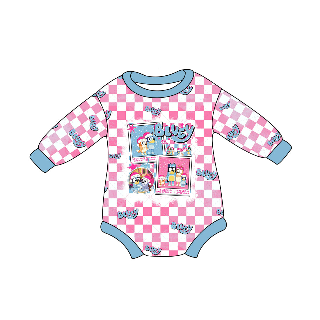 Preorder LR1764 bluey Christmas pink and white checked long-sleeved onesie