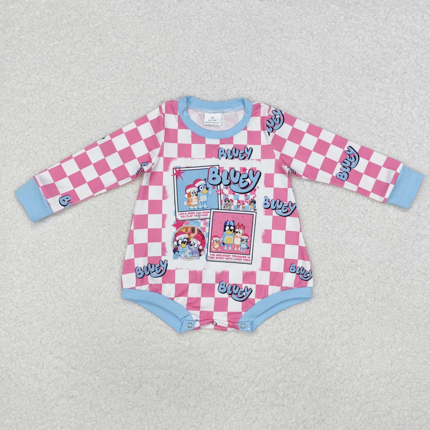 LR1764 bluey Christmas pink and white checked long-sleeved onesie