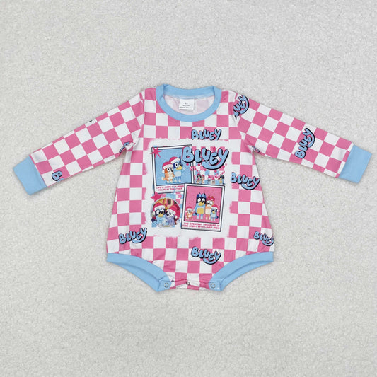 LR1764 bluey Christmas pink and white checked long-sleeved onesie