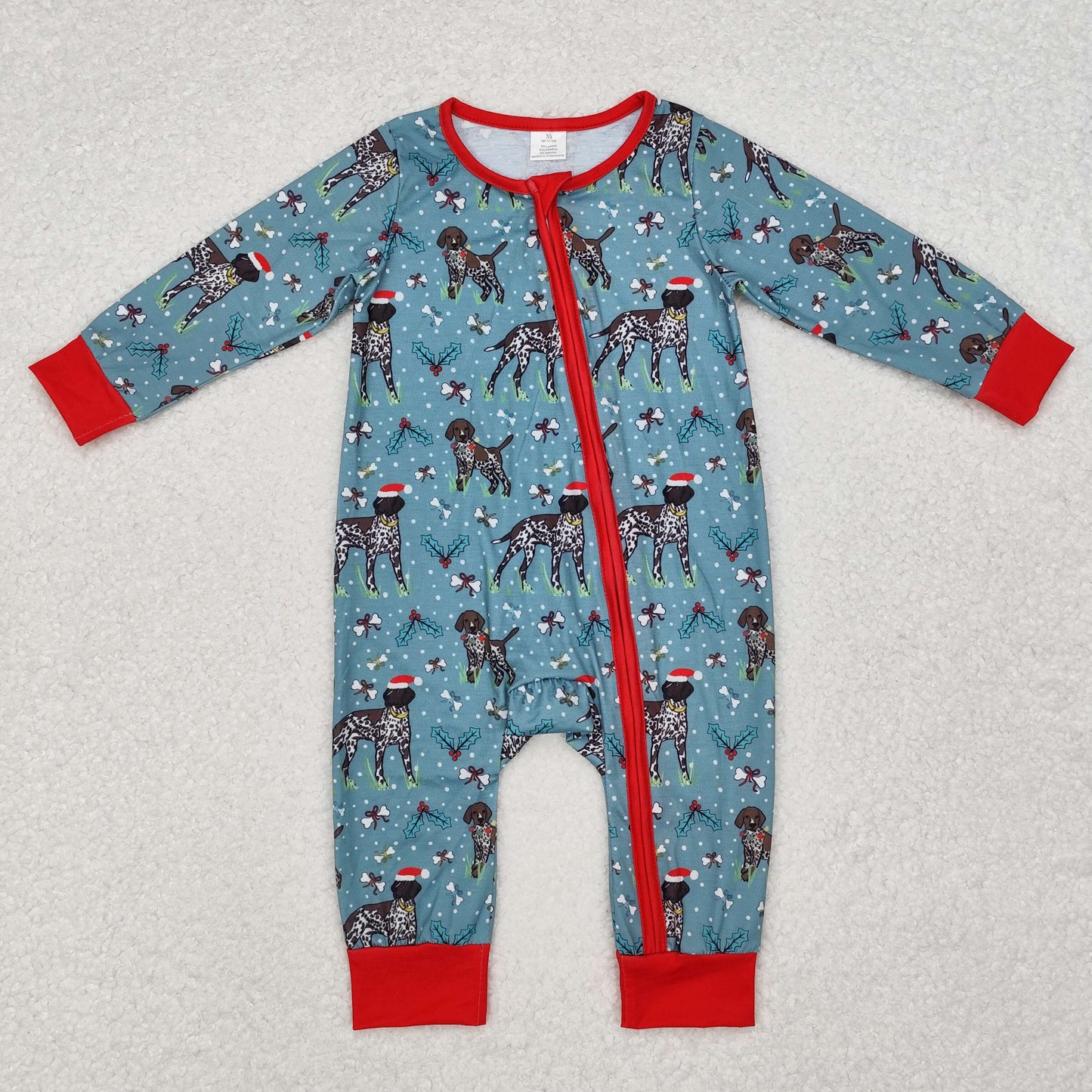 LR1768 Modal Christmas puppy red green zipper long sleeve onesie