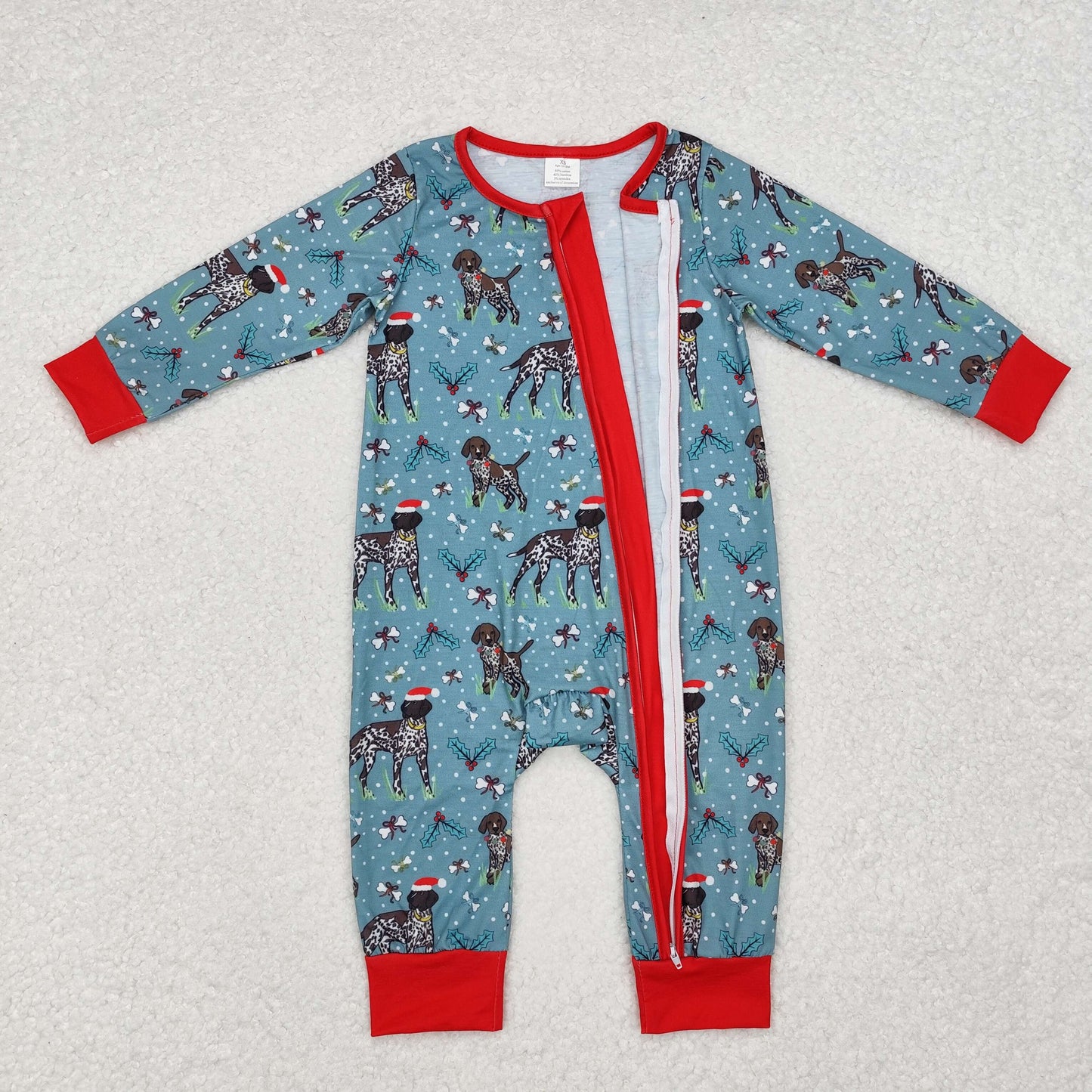 LR1768 Modal Christmas puppy red green zipper long sleeve onesie