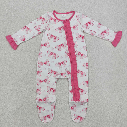 LR1770 Baby Girl Valentines Romper Pink Ruffle Zipper Romper with socks outfit RTS 202412