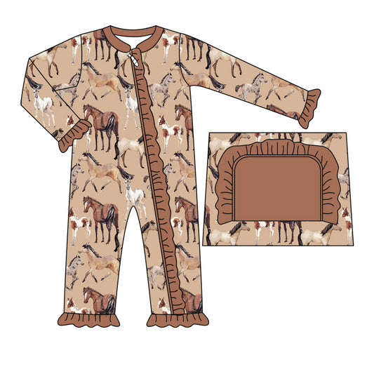 Preorder LR1771 Steed lace brown zipper long-sleeved onesie