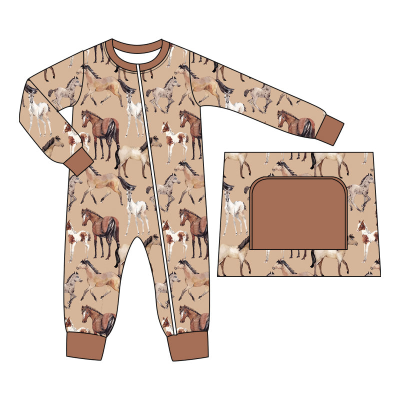 Preorder LR1772 Steed brown zip-up long-sleeved onesie