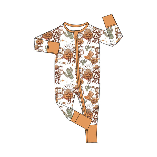 Preorder LR1778 boo Halloween Pumpkin cactus orange and white zip-up long sleeve onesie