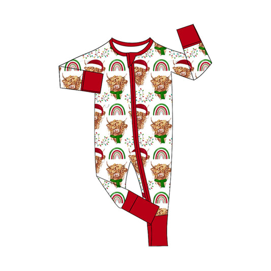 Preorder LR1782 Santa Hat Alpine bull head rainbow red and white zip-up long-sleeved onesie