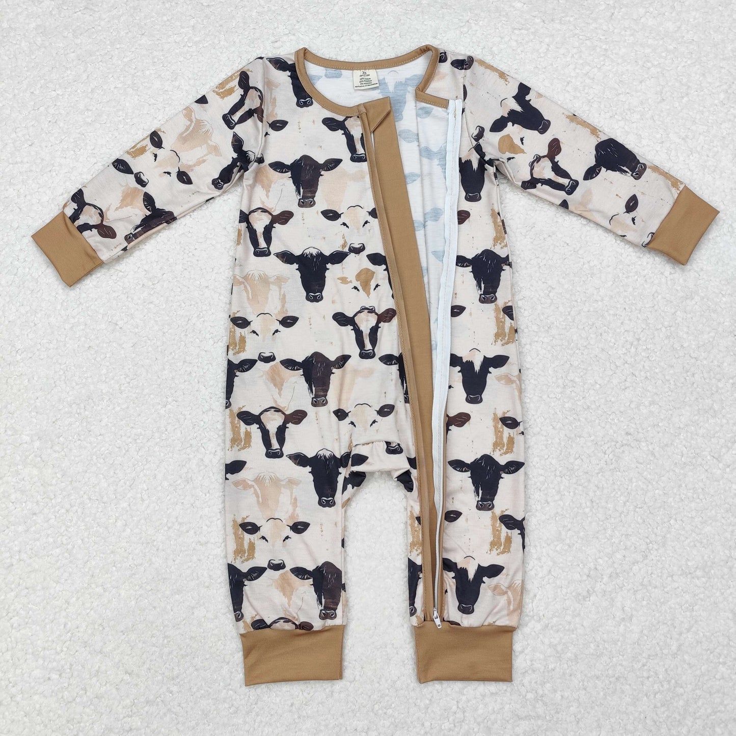 LR1799 Modal cow brown long-sleeved zip-up long-sleeved onesie