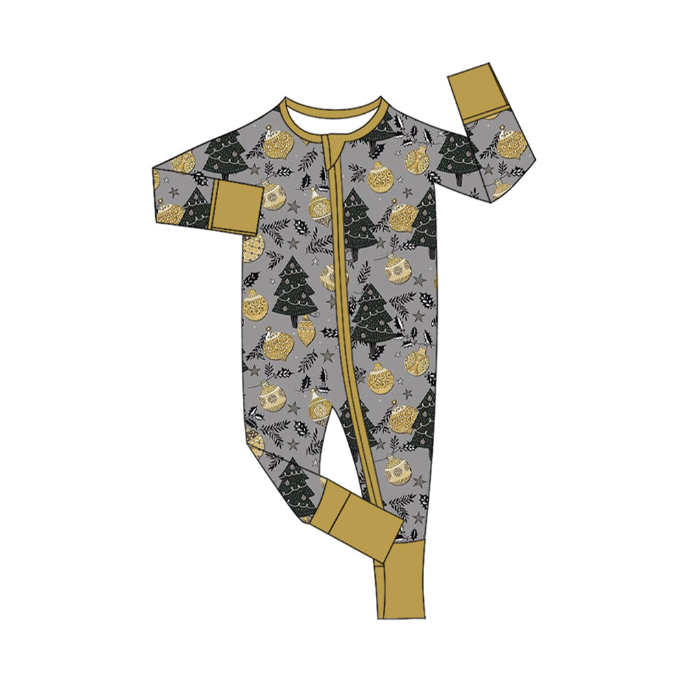 Preorder LR1806 Christmas tree golden light ball gray zipper long-sleeved onesie