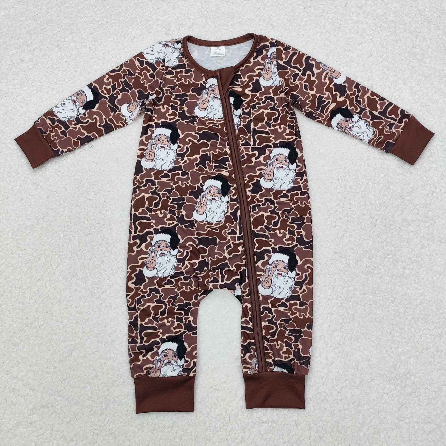 LR1820 Modal Santa Claus brown camouflage zip-up long-sleeved onesie