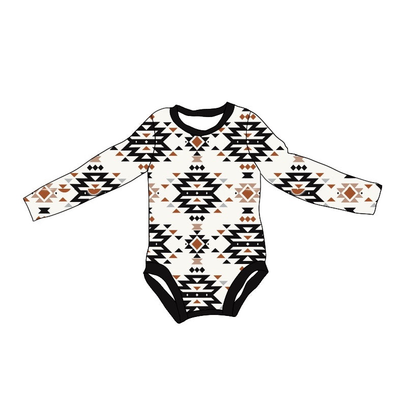 Preorder LR1822 Geometric shape rice black long sleeve onesie high quality wholesale