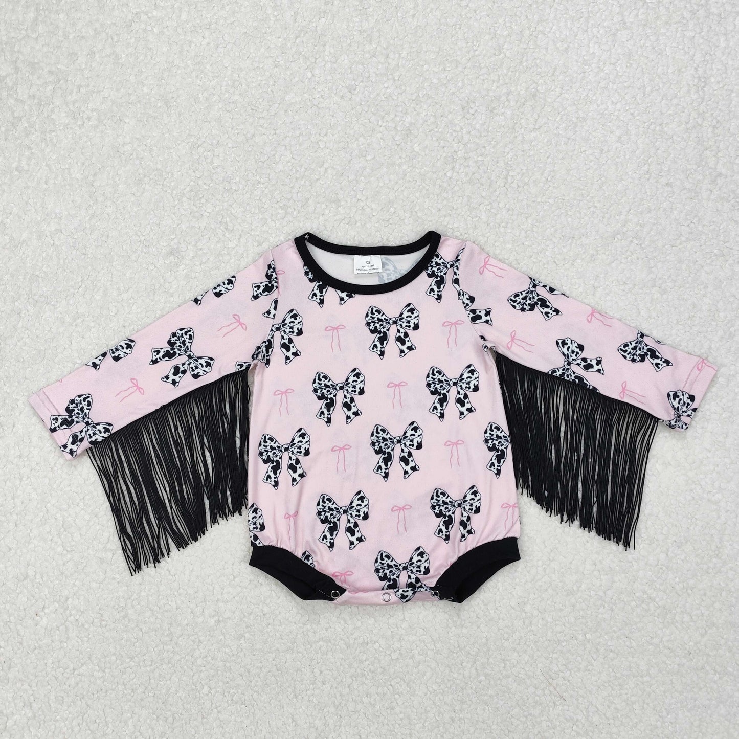 LR1824 Black Pink bows pattern fringe long sleeve onesie high quality wholesale