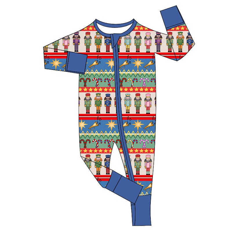 Preorder LR1828 Christmas Nutcracker blue zipper long sleeve onesie high quality wholesale