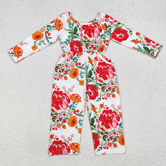 LR1837 Flower White Long Sleeve Girls Overalls Jumpsuit RTS 202509