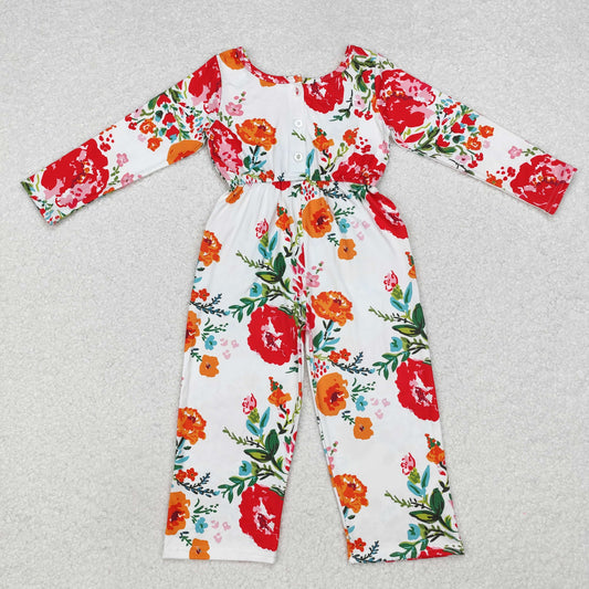 LR1837 Flower White Long Sleeve Girls Overalls Jumpsuit RTS 202509