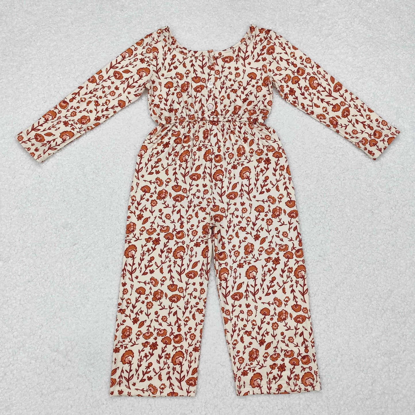 LR1839 Pocket flower beige long sleeve onesie new arrival