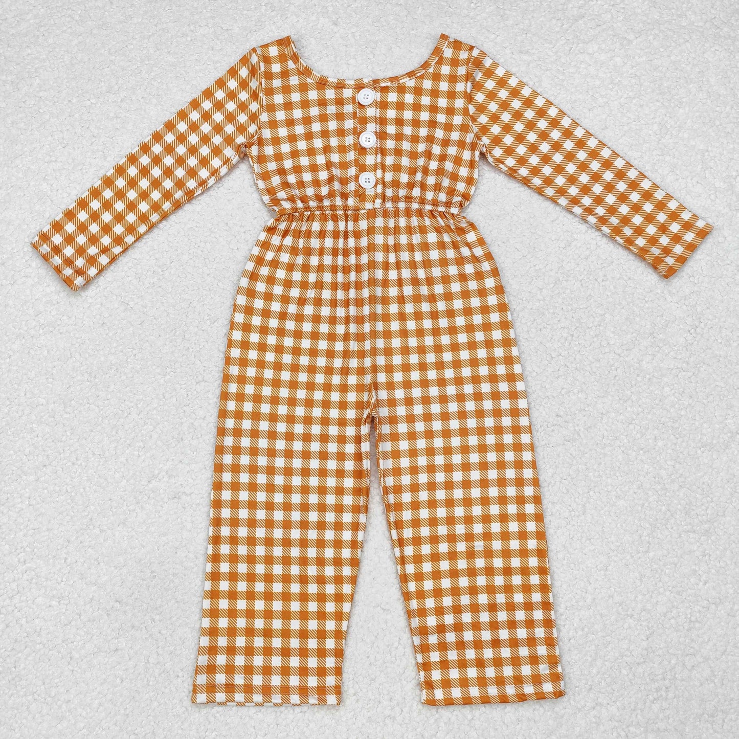 LR1840 Pocket orange plaid long-sleeved onesie new arrival