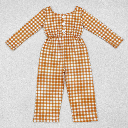 LR1840 Pocket orange plaid long-sleeved onesie new arrival