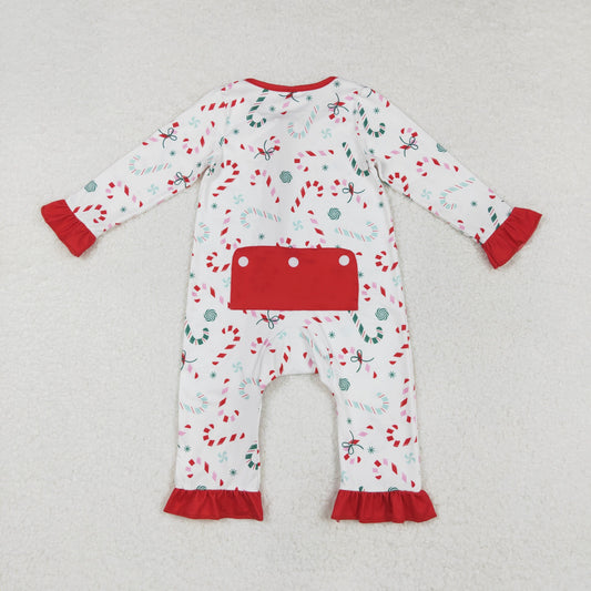 LR1842 Candy Cane red lace white zipper long-sleeved onesie New arrival