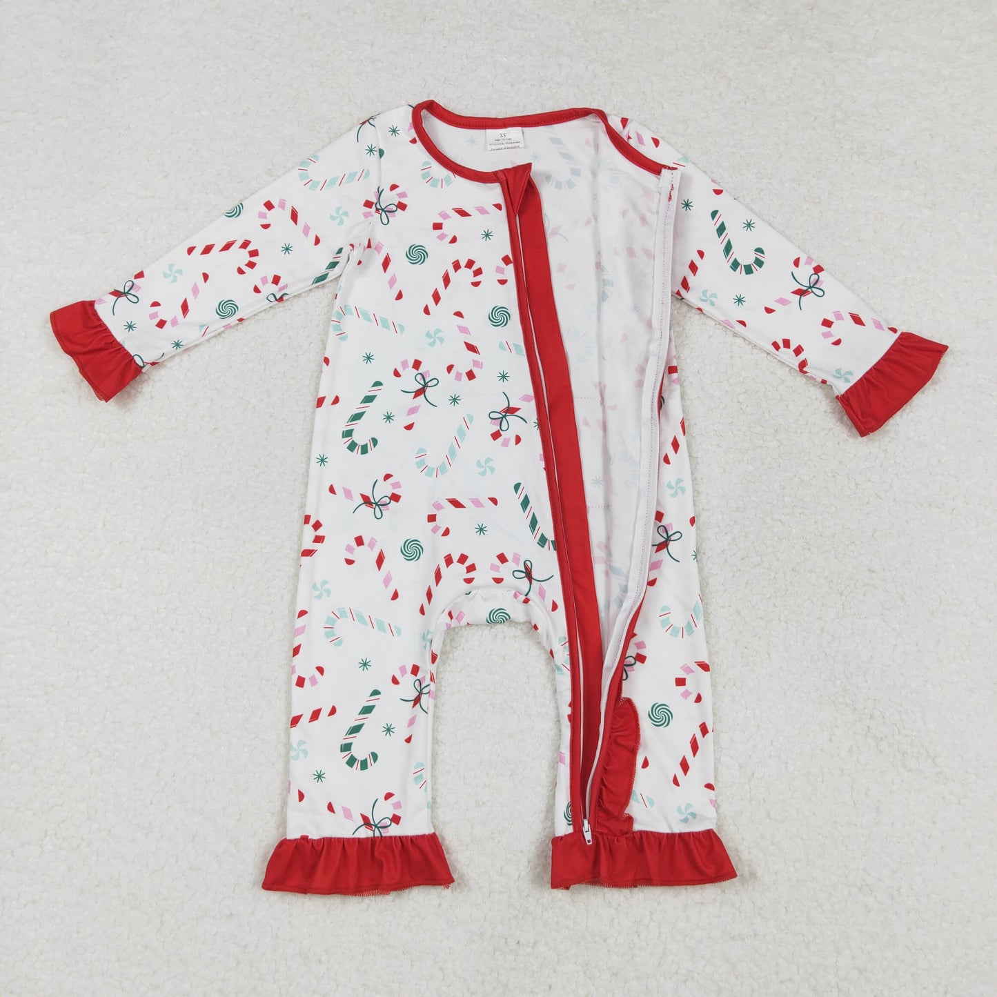 LR1842 Candy Cane red lace white zipper long-sleeved onesie New arrival