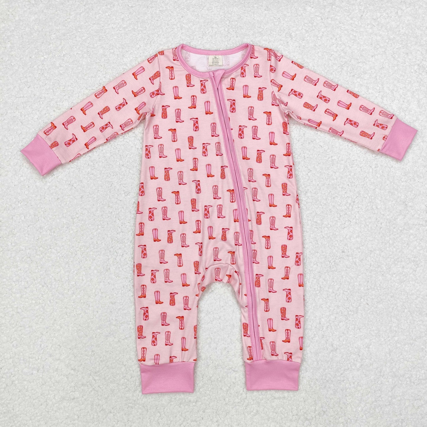 LR1843 Modal Boots pink zip-up long-sleeved onesie