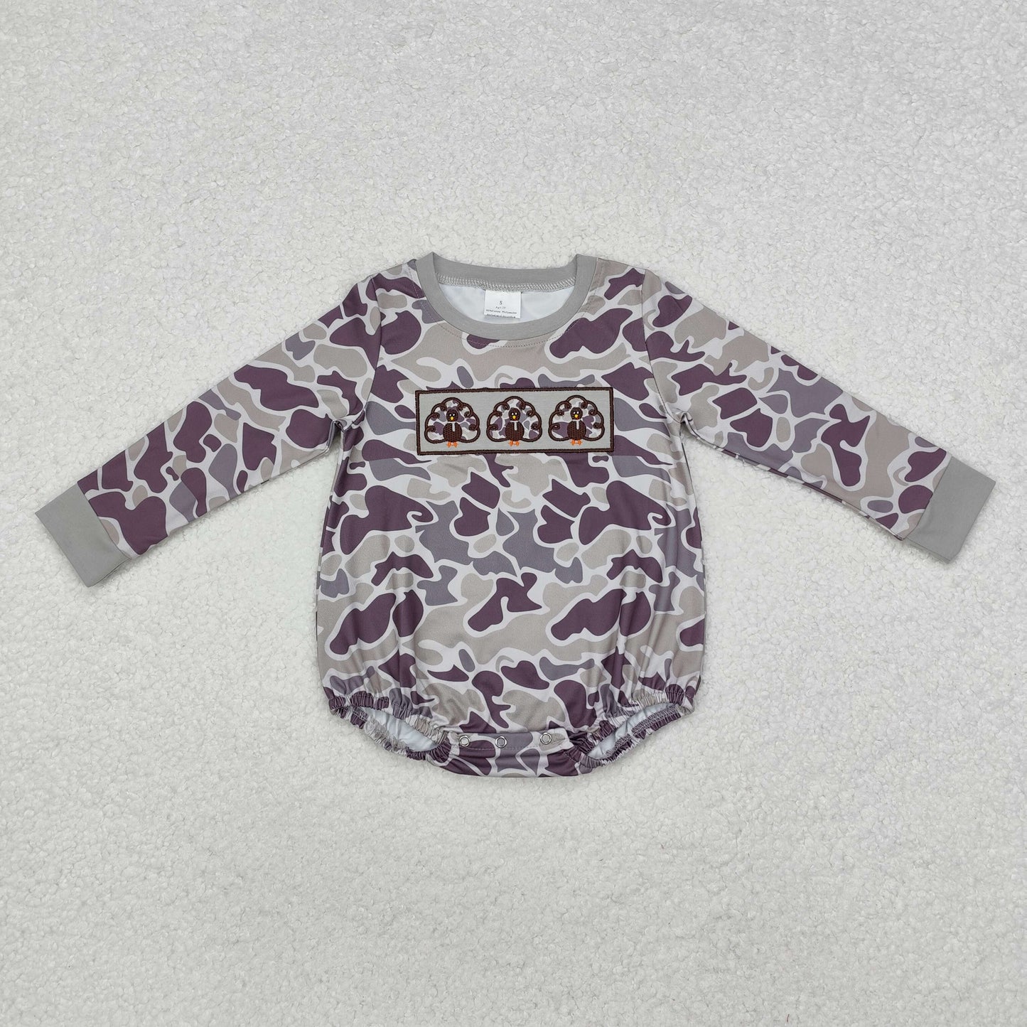 LR1846 Thanksgiving Turkey Gray Camouflage Long-Sleeved Boys Bubble Romper RTS 202509