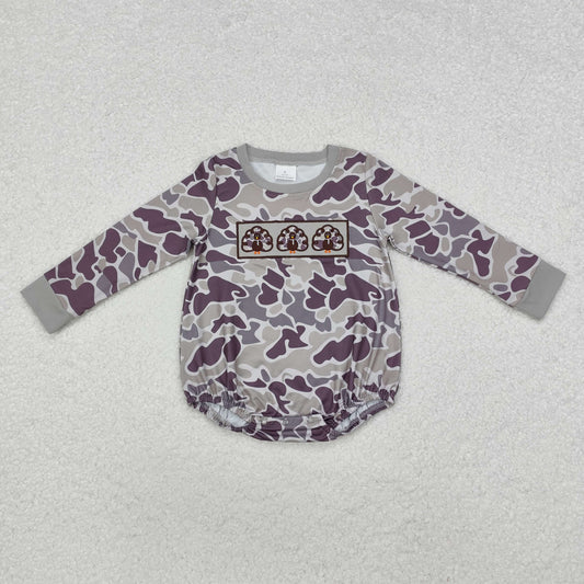 LR1846 Thanksgiving Turkey Gray Camouflage Long-Sleeved Boys Bubble Romper RTS 202509