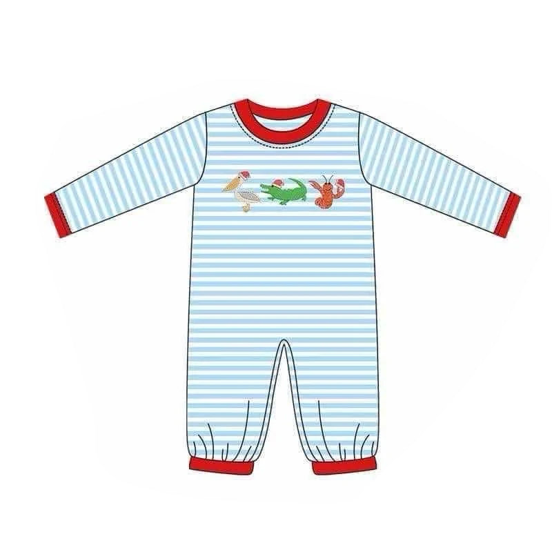 Preorder LR1848 Bird crocodile lobster blue striped long-sleeved onesie