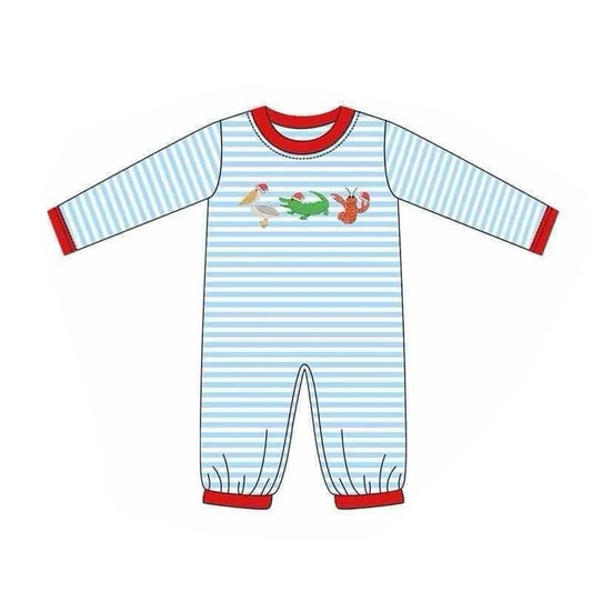 Preorder LR1848 Bird crocodile lobster blue striped long-sleeved onesie